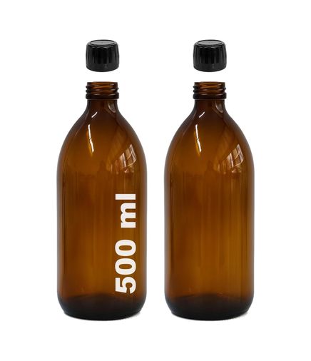 0xbez 131621728 Amber Ecza Şişesi, 500 Ml, Kahverengi Cam, Plastik Contalı Kilit Kapak, Hava Ve Sıvı Sızdırmaz, 28Mm Ağız Çaplı, Parfüm Demlemek İçin Uygun, 2 Adet 500 Ml, Siyah Kapak Açık Bej