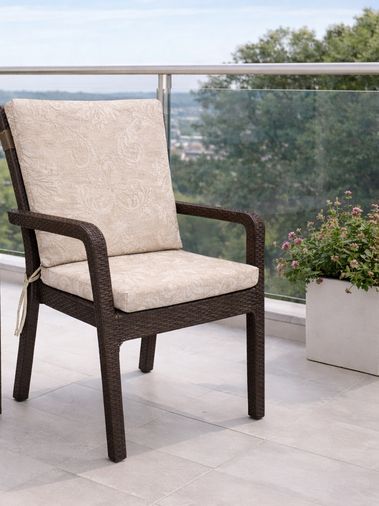1 Adet Premium Şönil Arkalıklı Sandalye Minderi, Extra Kalın (Kalınlık 4,5cm)-Bej Desenli