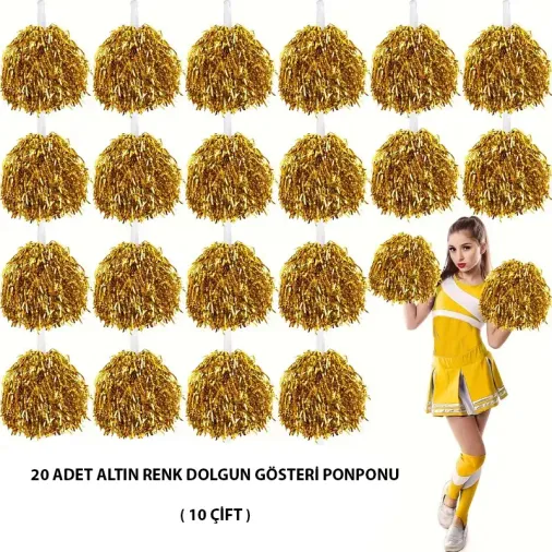 10 Çift ( 20 Adet ) Altın Renk 23 Nisan 19 Mayıs 29 Ekim Okul Gösteri Ponponları (4745)