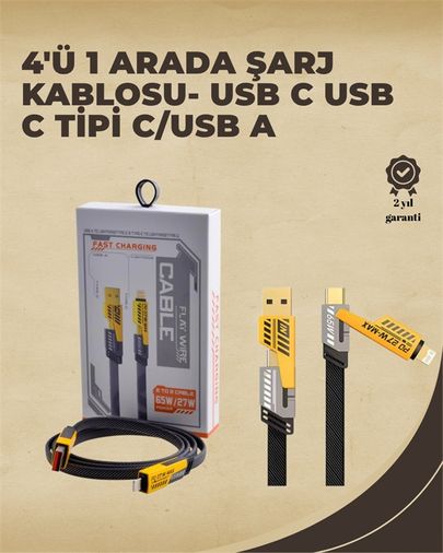 10 Crosby TRİTHLTUCZZZİKİLİŞARJKABLOSU-4-BLNCCC 4'ü 1 Arada Metal Hızlı Veri Kablosu 65W Güç, 27W İphone Desteği, 480Mbps Aktarım -