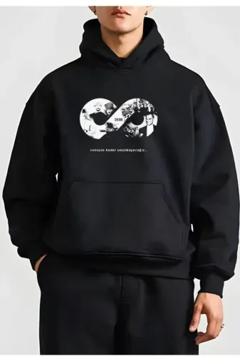 10 Kasıma Özel Üç İplik Kapşonlu Baskılı SweatShirt - Siyah - XL - Siyah