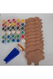 10 Koyun Ahşap Boyama Çocuk Yaz Okulu Aktivite Sanat Etkinlik 5 Akrilik Boya 10 Fırça Hobi Seti