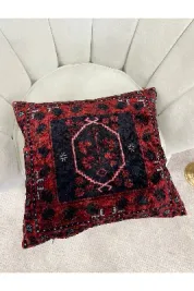 %100 Kadife Kilim Desenli Kırlent Yastık Kılıfı (kırmızı)