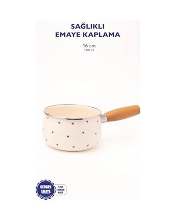 1000 Katalog 57855210126315080184975 Cupid Ahşap Saplı Kalp Desenli Emaye Sos Tavası 16Cm 1,3 Litre İndüksiyon Dahil Tüm Ocaklara Uygun 12V