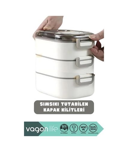1000 Katalog 57855210128942780184975 1450Ml Lunchbox Üç Katlı 5 Bölmeli Ve Mini Sosluklu Çelik Sefer Tası Yemek Kutusu Lacivert Açık