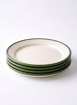 1000 Katalog 57855210131458580184975 4&apos Lü Emaye Servis Tabağı Seti - 25 Cm Krem Renkli Yeşil Kenarlı Yemek Tabağı Takımı - Nostaljik Tasarım, Dayanıklı Ve Sağlıklı Mutfak Gereçleri - Kamp Ve Ev Kullanımına Uygun Açık