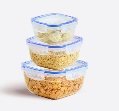 1000 Melocej 131621805 Lock&fresh 3 Parça Kare Saklama Kabı Seti - Silikon Contalı, Hava Geçirmez, 500 Ml, 900 Ml, 1500 Ml, Modüler Ve İstiflenebilir Tasarım, Gıdalar İçin Uzun Süre Tazelik