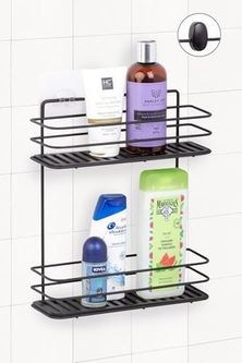 1000 Nuznyh Vesej 57855210124915480184975 Ömür Boyu Paslanmaz Yapışkanlı Banyo Düzenleyici Şampuanlık 2 Katlı Duş Rafı Siyah Mds-836 Açık Ahşap