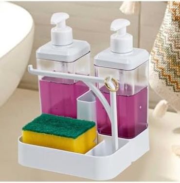 1001 Çiftliği 57855210124174680184975 İkili Sıvı Sabunluk Ve Seti - Yüzük Bez Askılı Sünger Hazneli 2X350 Ml 2Li Sıvı Sabunluk 000 Açık Krem