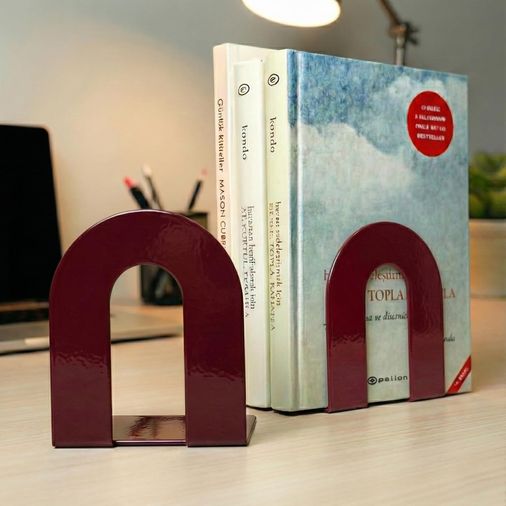 1001 Fırça 131575318 2&apos Li Metal Kitap Desteği Kitap Tutucu Ikili Dekoratif Aksesuar Şarap Kırmızısı