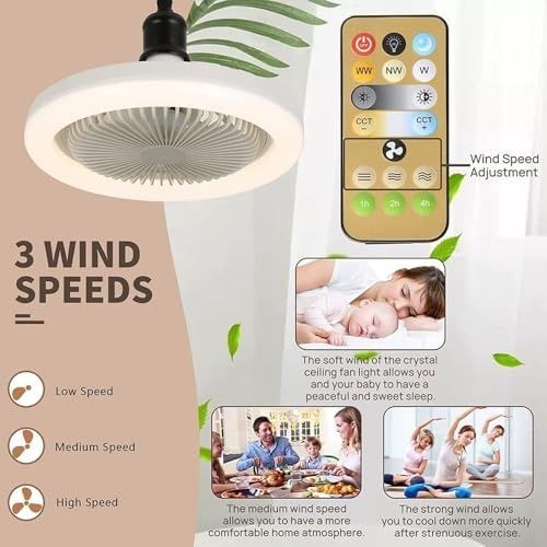 1001Hediye 131575117 E27 Led Işıklı Sessiz Tavan Vantilatörü, Ayarlanabilir Renk Sıcaklığı, Kısılabilir Fan Lambası, Ayarlanabilir Fan Hızları, Zamanlayıcılı, Uzaktan Kumandalı, Fanlı Tavan Lambası