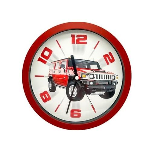 1001Hediye 57855210121263180184975 Premium Serisi Jeep Desenli Kırmızıduvar Saati 25 Cm 0240-Beyaz-Şekilli-48Cm