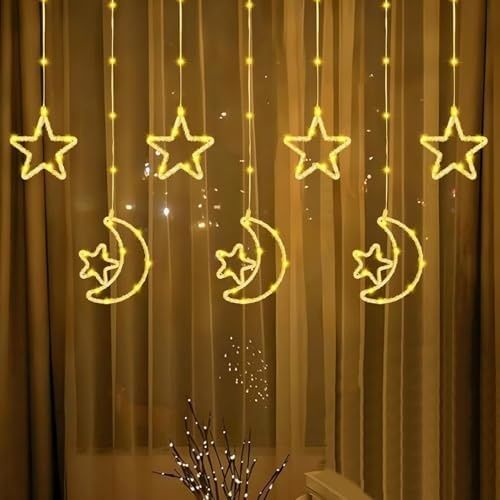 1001Hediye 57855210123846280184975 Su Geçirmez 3 Metre Led Işıklı Ay Ve Yıldız Işık Zinciri Dekoratif Fişli Aydınlatma Ev Dekorasyonu Salon Oda Merdiven Balkon Süslemeleri İçin Yılbaşı Eğlence Doğum Günlerine Özel Aydınlatma Açık Beyaz