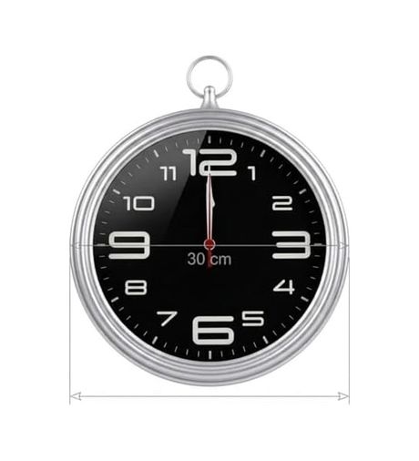 1001Hediye 57855210124617980184975 Yuvarlak Duvar Saati, Siyah Kadran, Gümüş Çerçeve, 30 Cm, Cep Saati Tasarımı, Kırmızı Saniye Ibresi 0240-Beyaz-Şekilli-48Cm