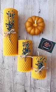 1001Hediye 57855210124947780184975 Dekoratif Doğal Petek Balmumu Mum Bal Kabağı Çiçekli Set Bal Mumu Mum Hediyelik 000 Açık Krem