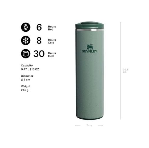 1001Hediye 57855210126038180184975 The Transit Fliptop Mug Termos Bardak, 0.47 L, Yeşil Hammertone Green Açık Beyaz
