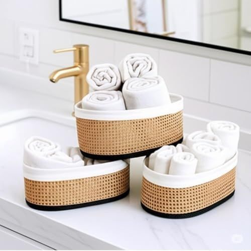 1001Hediye 57855210134349380184975 Wicker Premium Serisi Oval 3&apos Lü Set Organizer 000 Açık Krem