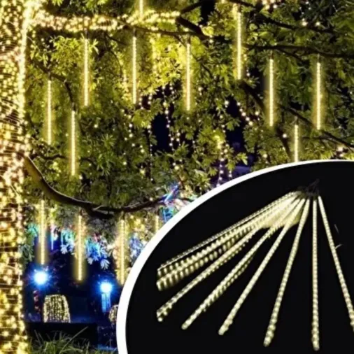 10'lu 45 cm Plastik Meteor LED USB 2M Kablo Sarı Renk Ağaç Işığı – Renk Değiştiren Asmalı Dekoratif Bahçe ve Dış Mekan Aydınlatması (4745)