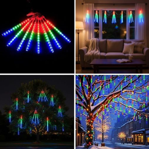 10'lu 45 CM Uzunluğunda Plastik Meteor 2m Kablo LED USB RGB Ağaç Işığı – Renk Değiştiren Asmalı Dekoratif Bahçe ve Dış Mekan Aydınlatması