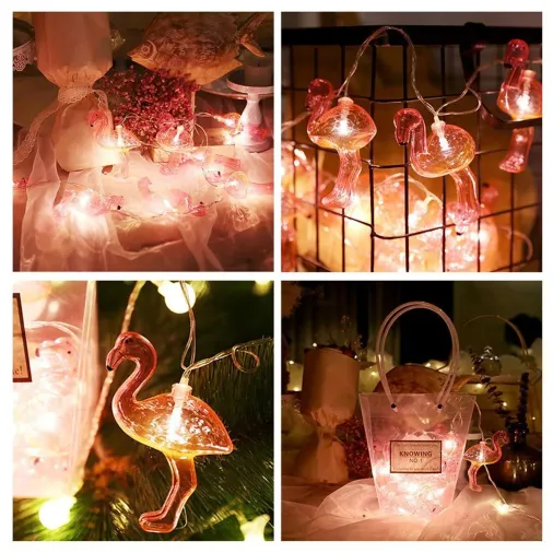 10'lu Pilli Led Flamingo Dekoratif Işık Zinciri Aydınlatma 1,5 Mt (4745)