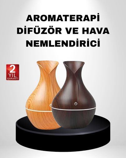 111641574 Aromaterapi Difüzör Ahşap Desenli Ve Ultrasonik Nemlendirici Led Işıklı Diğer