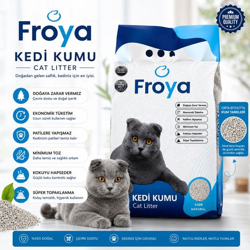127678037 Froya Kokusuz Sade Kedi Kumu 10 Lt Orta Taneli Doğal Topaklanan Tozsuz Kedi Kumu