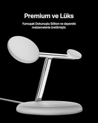 133249880 3&apos Ü 1 Arada Manyetik Magsafe Uyumlu Qi2 15W Kablosuz Şarj Standı, İphone 16, 15, 14 Ve 13 Serisi, Airpods, Apple Watch Vb. İçin Hızlı Şarj Özellikli İphone Şarj Cihazı Psu Dahil - Beyaz