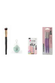 136 Oval Kapatıcı Fırçası + Yumurta Sünger + Kaş Şekillendirme Seti + Trina Kaş Usturası Set