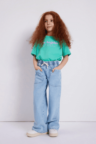 13842734 Wide Leg Kız Çocuk Loco Kot Pantolon M7010405 86710 Açık Mavi