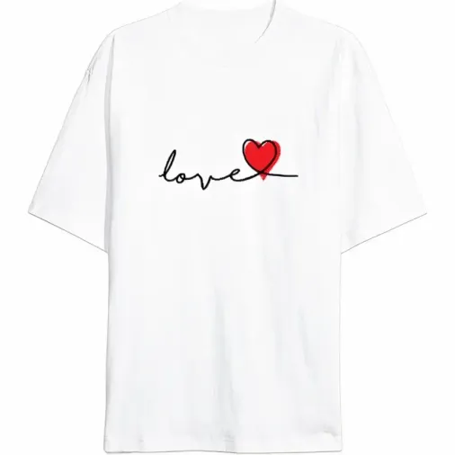 14 Şubat Tişört Sevgililer Günü İçin Özel Tasarım Love Baskılı T-shirt - Beyaz - S - Beyaz