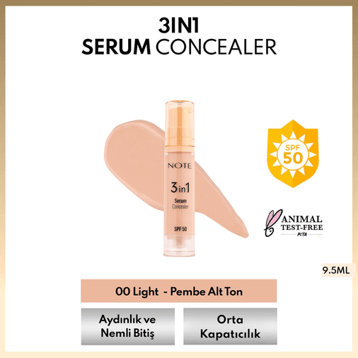 1455300 Note 00 Light 3In1 Serum Concealer Nemlendirici Ve Aydınlatıcı Göz Altı Kapatıcısı
