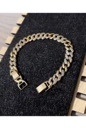 14K xuping Kuyumcu Model Taş Detaylı Gurmet Zincir Çelik Bileklik Gold Renk Kararmaz 18 + 2CM 203