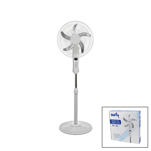 18 İNC 45 CM KUMANDALI  SANAYİ TİPİ AYAKLI VANTİLATÖR 5-METAL PERVANE 3-KADEME HIZ 65W Y:137CM (4745)