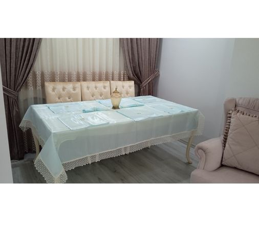18 parça dantelli dertsiz zehra yemek takımı turkuaz