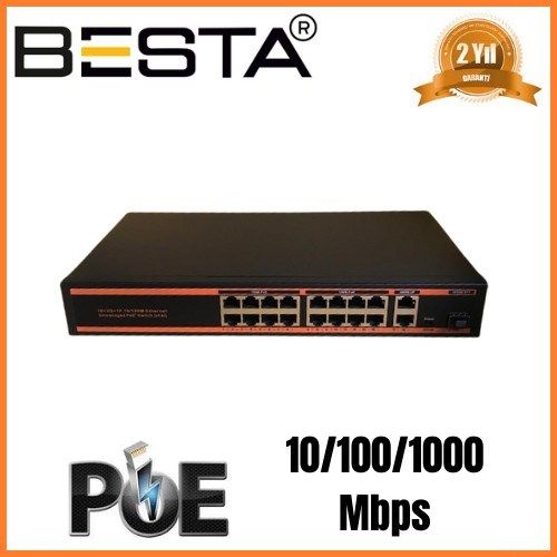 18 PORT GİGABİT POE SWİTCH 10/100/1000 Mbps 16 Port POE BST1821G
