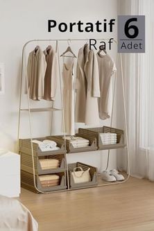 18agro 131576651 Mithra Life 6 Bölmeli Kayar Raf Organizer Dolap İçi Kıyafet Aksesuar Düzenleyici Bej 45X35 Cm Mıt1260 Açık Bej