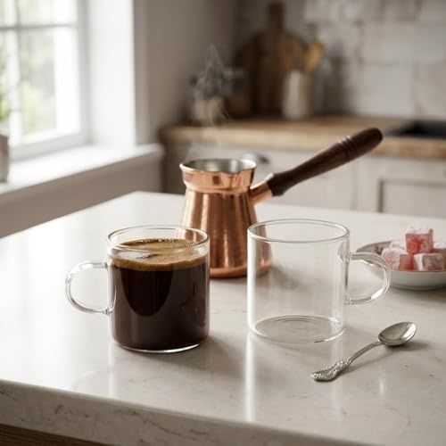 1923 As Kurukahvecisi 57855210131089580184975 6&apos Lı Borosilikat Cam Mini Kupa Seti - 130 Ml Tek Cidarlı, Altlıksız Türk Kahvesi Ve Espresso Fincanı Takımı Aeropress