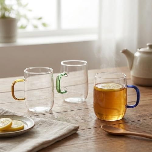 1923 As Kurukahvecisi 57855210131184280184975 1 Adet Borosilikat Cam Kupa 380 Ml - 3 Farklı Renkli Isıya Dayanıklı Şeffaf Çay Ve Kahve Fincanı Şık Kulplu Minimalist Kupa Bardak Asorti Aeropress