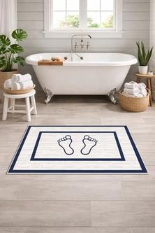 1Birhome 57855210125748380184975 Kaymaz Banyo Halısı, Ayak Desenli, Su Emici Süngerli Yüzey, Makinede Yıkanabilir, Modern Stil, Sarı, 40X60 Cm Açık Gri