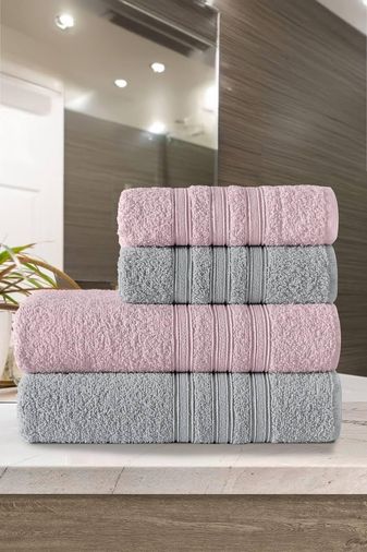 1Birhome 57855210125993180184975 Riona Pamuklu 50X90-70X140 Cm 4&apos Lü Banyo Havlu Seti Pembe 4 Renk