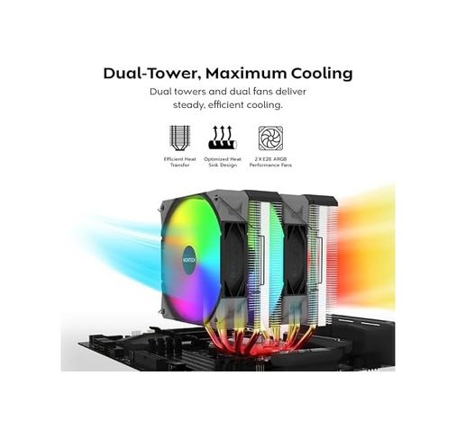 1st Player 57855210123686480184975 Nx600 Argb 6 Isı Borulu Ve Premium Üst Kapaklı Çift Kule Cpu Hava Soğutucu 28Mm E28 Argb Premium Fan Lehimli Bakır Taban Üstün Isı Dağılımı Tüm Intel Ve Amd Soket Desteği Siyah