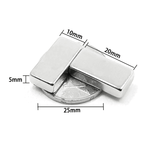 2 Adet 20x10x5 mm Neodyum Magnet N35 Güçlü Mıknatıs Köşeli ve Dayanıklı Nikel Kaplama
