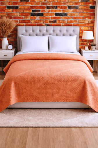 2 Adet Şaheser %100 Pamuk Çift Kişilik Pike 240x220 (Tek Pike)-Portakal