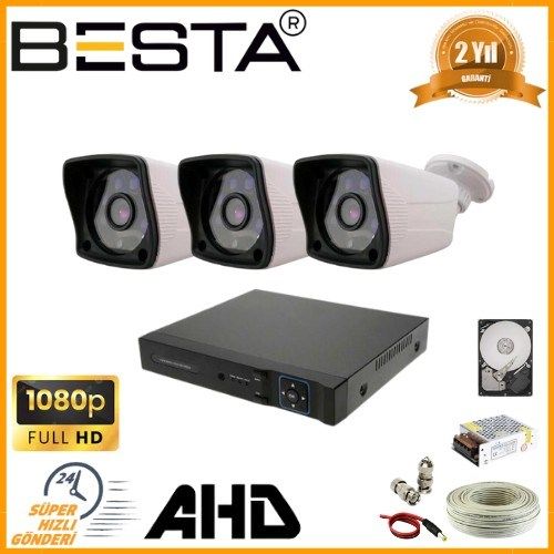 2 MP 1080P 3 Dış Mekan Kameralı AHD Güvenlik Seti