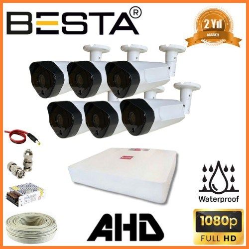 2 MP 1080P 6 Dış Mekan Kameralı AHD Güvenlik Seti
