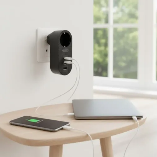 2 USB,1 TYPE-C Girişli 1&amp;apos;li Çocuk Korumalı,Isıya Karşı Dayanıklı 2500Watt Termal Akım Korumalı Priz (4745)