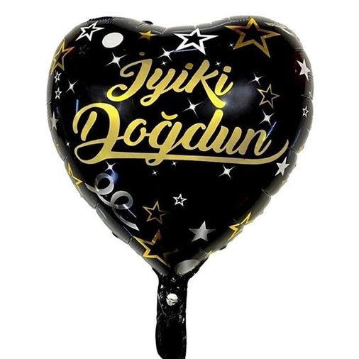 20032024 İkm Group  İyi Ki Doğdun Siyah  Kalpli Folyo Balon