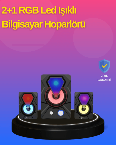 2.1 Kanal RGB LED Oyun Hoparlörü Subwoofer Destekli