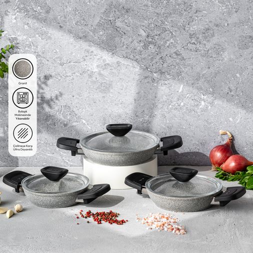 2300; Emsan Fortis Granit 6 Parça Sahan Set Gri