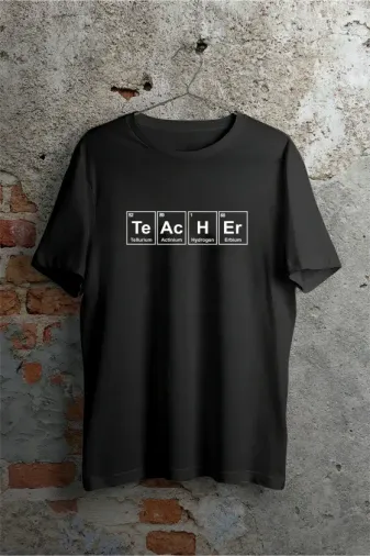 24 Kasım Kimya Öğretmeni Hediyesi Baskılı Bisiklet Yaka T-shirt - Beyaz - XL - Siyah